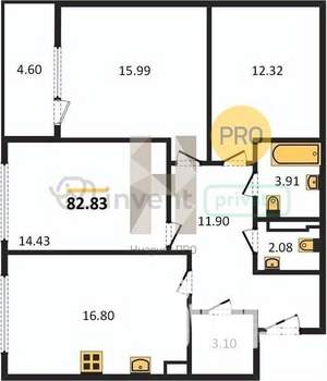 3-к квартира, вторичка, 83м2, 1/8 этаж