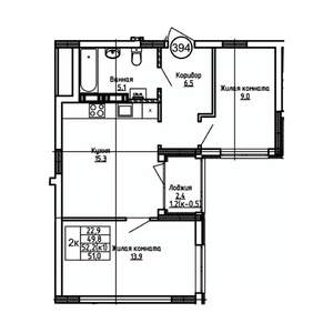 2-к квартира, вторичка, 51м2, 5/9 этаж