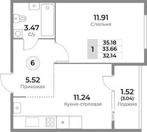 1-к квартира, строящийся дом, 34м2, 5/10 этаж