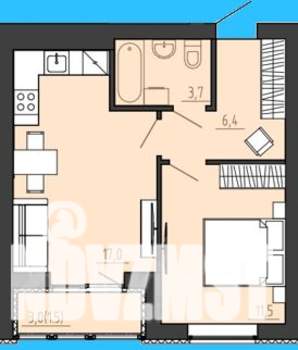 1-к квартира, строящийся дом, 42м2, 8/8 этаж