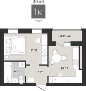 1-к квартира, строящийся дом, 30м2, 4/9 этаж