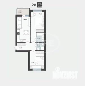 2-к квартира, вторичка, 67м2, 5/9 этаж