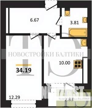 1-к квартира, вторичка, 34м2, 1/9 этаж