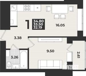 1-к квартира, вторичка, 35м2, 1/9 этаж
