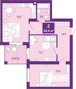 2-к квартира, вторичка, 69м2, 3/4 этаж