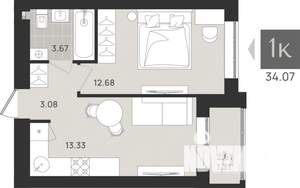 1-к квартира, вторичка, 34м2, 6/9 этаж