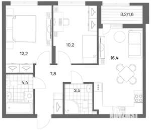 2-к квартира, вторичка, 56м2, 2/18 этаж