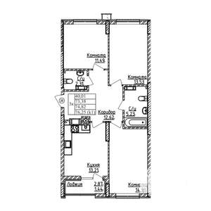 3-к квартира, строящийся дом, 75м2, 6/9 этаж