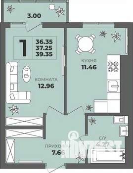 1-к квартира, строящийся дом, 37м2, 4/8 этаж