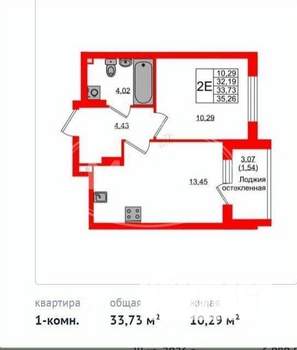 1-к квартира, вторичка, 33м2, 7/9 этаж