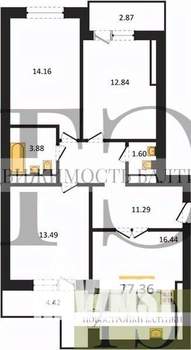 3-к квартира, вторичка, 77м2, 5/9 этаж
