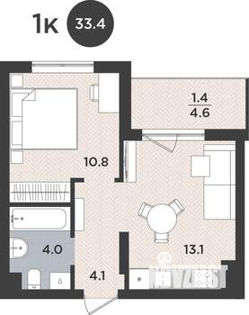 1-к квартира, вторичка, 33м2, 5/9 этаж