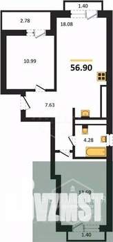 2-к квартира, вторичка, 57м2, 9/9 этаж