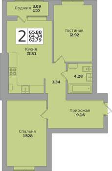 2-к квартира, вторичка, 66м2, 4/8 этаж