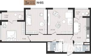3-к квартира, вторичка, 91м2, 2/10 этаж