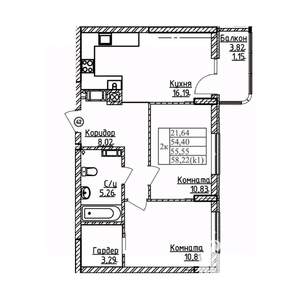 2-к квартира, строящийся дом, 56м2, 2/9 этаж