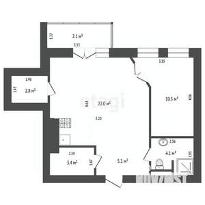 1-к квартира, вторичка, 52м2, 6/12 этаж