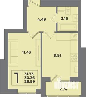 1-к квартира, вторичка, 32м2, 6/9 этаж
