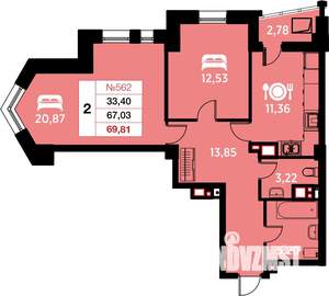 2-к квартира, вторичка, 70м2, 10/25 этаж