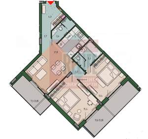 2-к квартира, вторичка, 78м2, 5/13 этаж