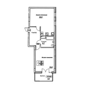 1-к квартира, вторичка, 60м2, 4/7 этаж