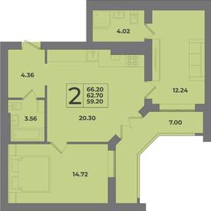 2-к квартира, вторичка, 66м2, 4/8 этаж