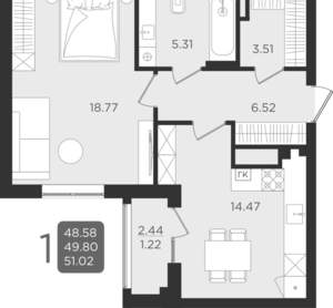 Студия квартира, вторичка, 50м2, 1/9 этаж