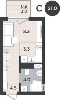 1-к квартира, вторичка, 21м2, 5/9 этаж