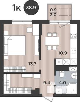 1-к квартира, вторичка, 39м2, 9/9 этаж