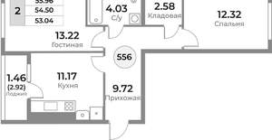 2-к квартира, вторичка, 55м2, 3/10 этаж