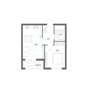 1-к квартира, вторичка, 43м2, 8/18 этаж