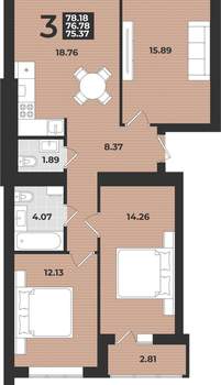 3-к квартира, вторичка, 78м2, 8/9 этаж