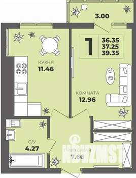 1-к квартира, строящийся дом, 37м2, 6/8 этаж