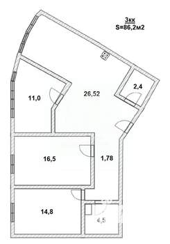 3-к квартира, вторичка, 86м2, 13/14 этаж