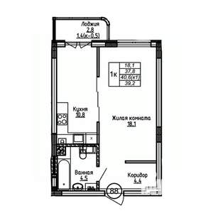 1-к квартира, вторичка, 39м2, 1/9 этаж