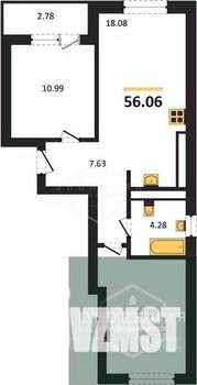 2-к квартира, вторичка, 56м2, 4/9 этаж