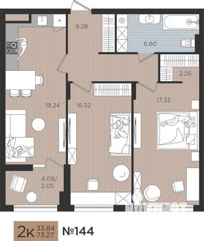 2-к квартира, вторичка, 73м2, 4/9 этаж