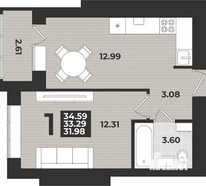 1-к квартира, вторичка, 35м2, 2/9 этаж