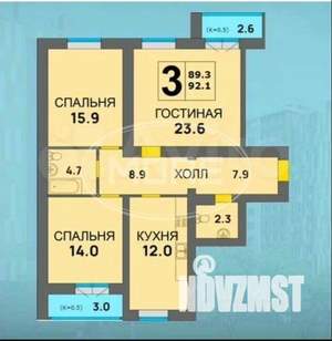 3-к квартира, вторичка, 89м2, 6/14 этаж