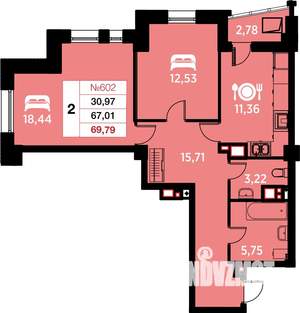 2-к квартира, вторичка, 70м2, 14/25 этаж