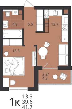 1-к квартира, вторичка, 40м2, 8/9 этаж