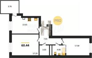 2-к квартира, вторичка, 60м2, 5/9 этаж