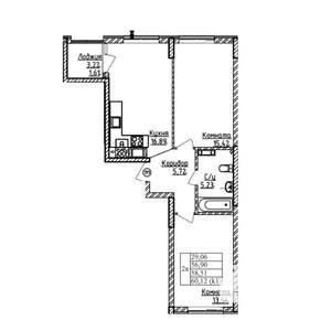 2-к квартира, строящийся дом, 59м2, 4/9 этаж