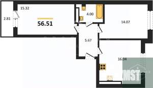 2-к квартира, вторичка, 57м2, 3/9 этаж