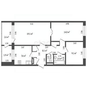 3-к квартира, вторичка, 73м2, 4/5 этаж