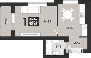 1-к квартира, вторичка, 34м2, 4/9 этаж