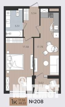 1-к квартира, строящийся дом, 48м2, 3/10 этаж