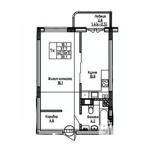 1-к квартира, вторичка, 39м2, 5/9 этаж