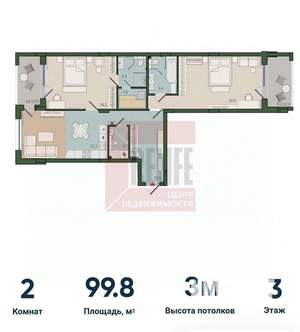 2-к квартира, сданный дом, 100м2, 3/10 этаж