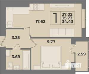 1-к квартира, вторичка, 37м2, 3/9 этаж